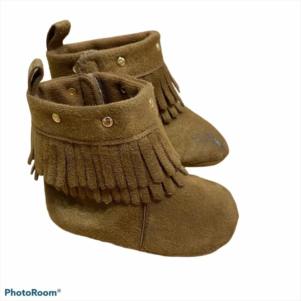 Stepping Stones Brown Fringe Moccasins 3-6 mos
